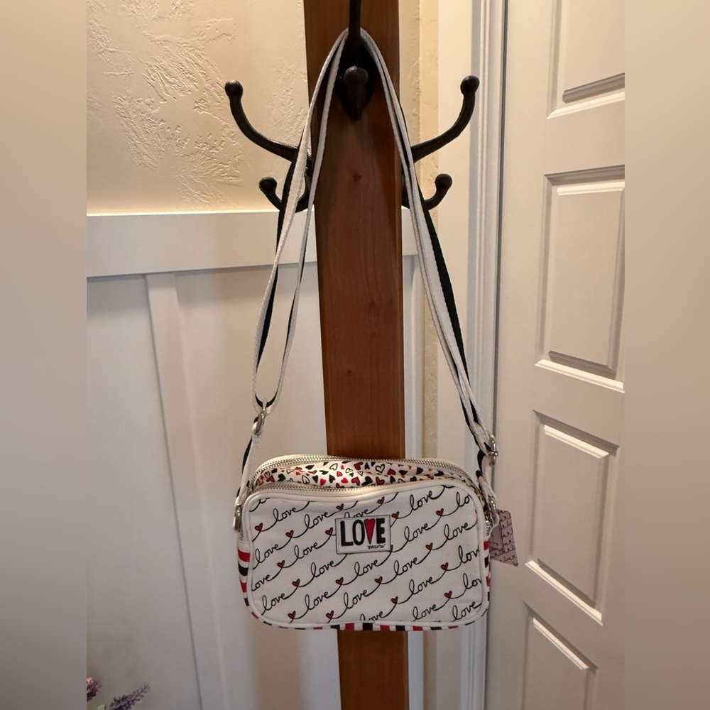 Brighton Love Script White and Black Crossbody Bag - Canvas